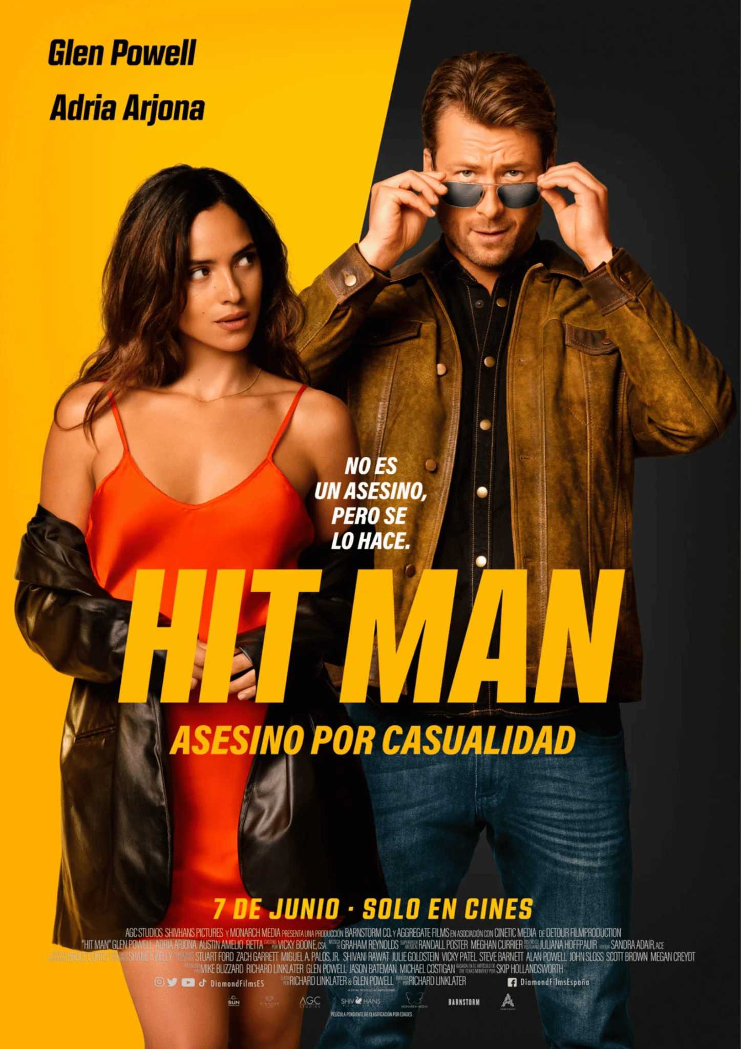 Hit Man is a 2023 American romantic comedy crime film produced and directed by Richard Linklater, who co-wrote the screenplay with Glen Powell. The film stars Powell, Adria Arjona, Austin Amelio, Retta, and Sanjay Rao. It follows an undercover New Orleans police contractor who poses as a reliable hitman as he tries to save a woman in need. The basic premise was based on the true story of a college professor who worked for the Houston police in the late 1980s and 1990s as a fake hitman, as described in a 2001 magazine article by Skip Hollandsworth. Hit Man premiered at the 80th Venice International Film Festival on September 5, 2023. It was released in select theaters in the United States on May 24, 2024, before its streaming debut by Netflix on June 7, to critical acclaim.