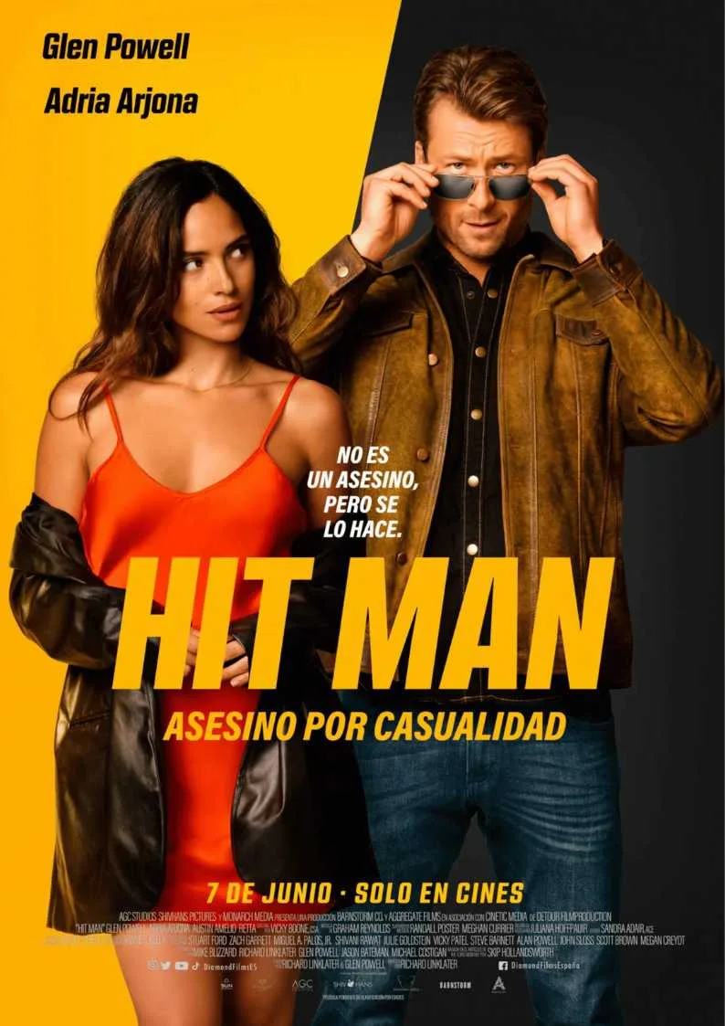 Hit Man is a 2023 American romantic comedy crime film produced and directed by Richard Linklater, who co-wrote the screenplay with Glen Powell. The film stars Powell, Adria Arjona, Austin Amelio, Retta, and Sanjay Rao. It follows an undercover New Orleans police contractor who poses as a reliable hitman as he tries to save a woman in need. The basic premise was based on the true story of a college professor who worked for the Houston police in the late 1980s and 1990s as a fake hitman, as described in a 2001 magazine article by Skip Hollandsworth. Hit Man premiered at the 80th Venice International Film Festival on September 5, 2023. It was released in select theaters in the United States on May 24, 2024, before its streaming debut by Netflix on June 7, to critical acclaim.