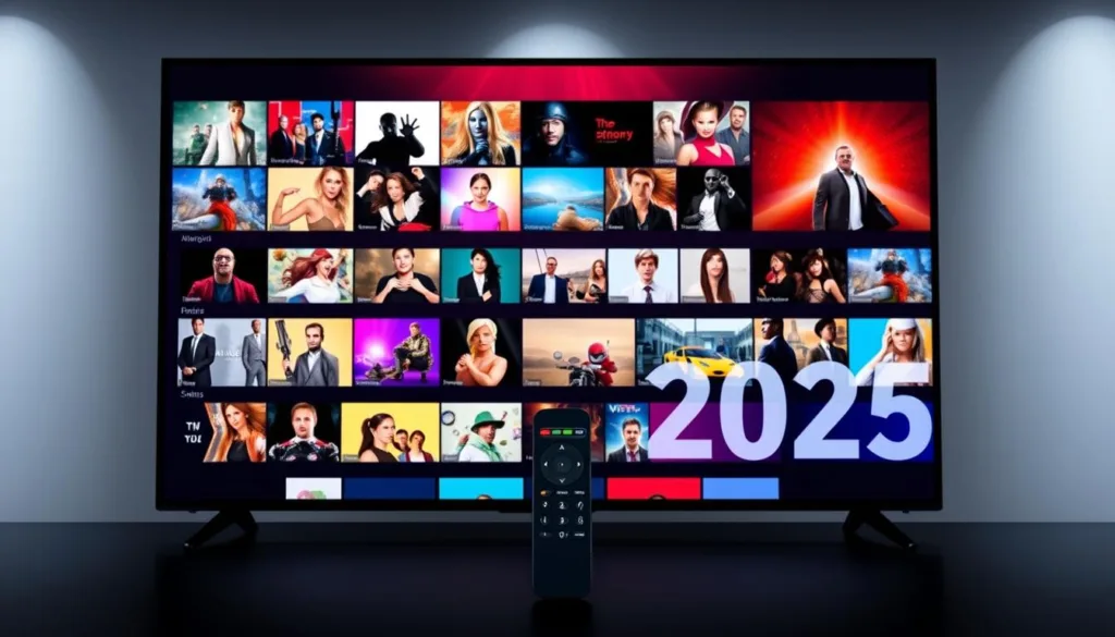 A sleek, modern IPTV subscription package presented against a minimalist backdrop. In the foreground, a crisp, high-definition television screen showcases a diverse array of streaming content, its vibrant colors and sharp details creating an immersive viewing experience. The middle ground features a simple, clean-lined remote control, symbolizing the ease of access to this affordable IPTV service. The background subtly suggests the idea of cost-saving, with soft, muted tones and a discreet "2025" reference, highlighting the long-term value of this IPTV subscription. Sophisticated lighting and camera angles emphasize the sleek, premium quality of this budget-friendly IPTV package, inviting the viewer to explore a world of unlimited streaming without compromise.